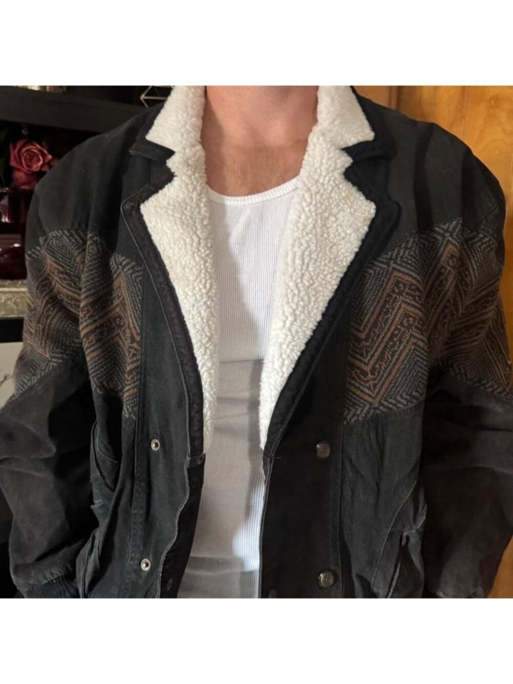 Vintage Scorpio USA Southwestern Sherpa Bomber Jacket Size L